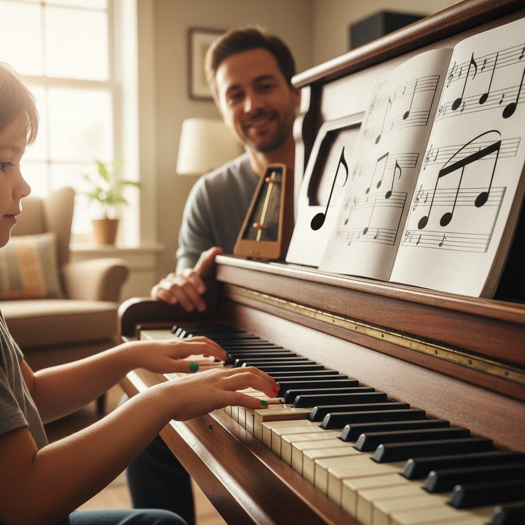Beginner piano sheet music with simplified notation and finger numbers