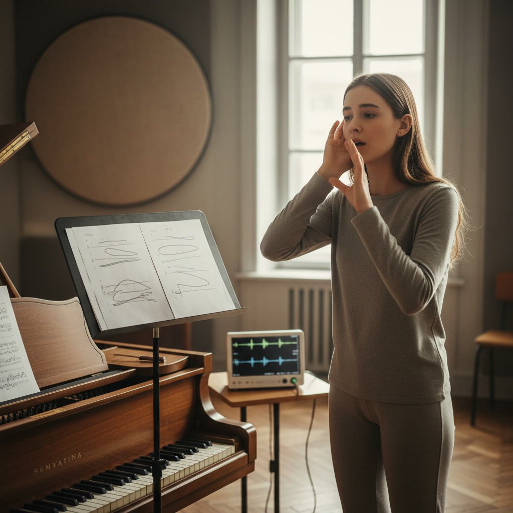 Student practicing vocal exercises with instructor feedback for tone improvement
