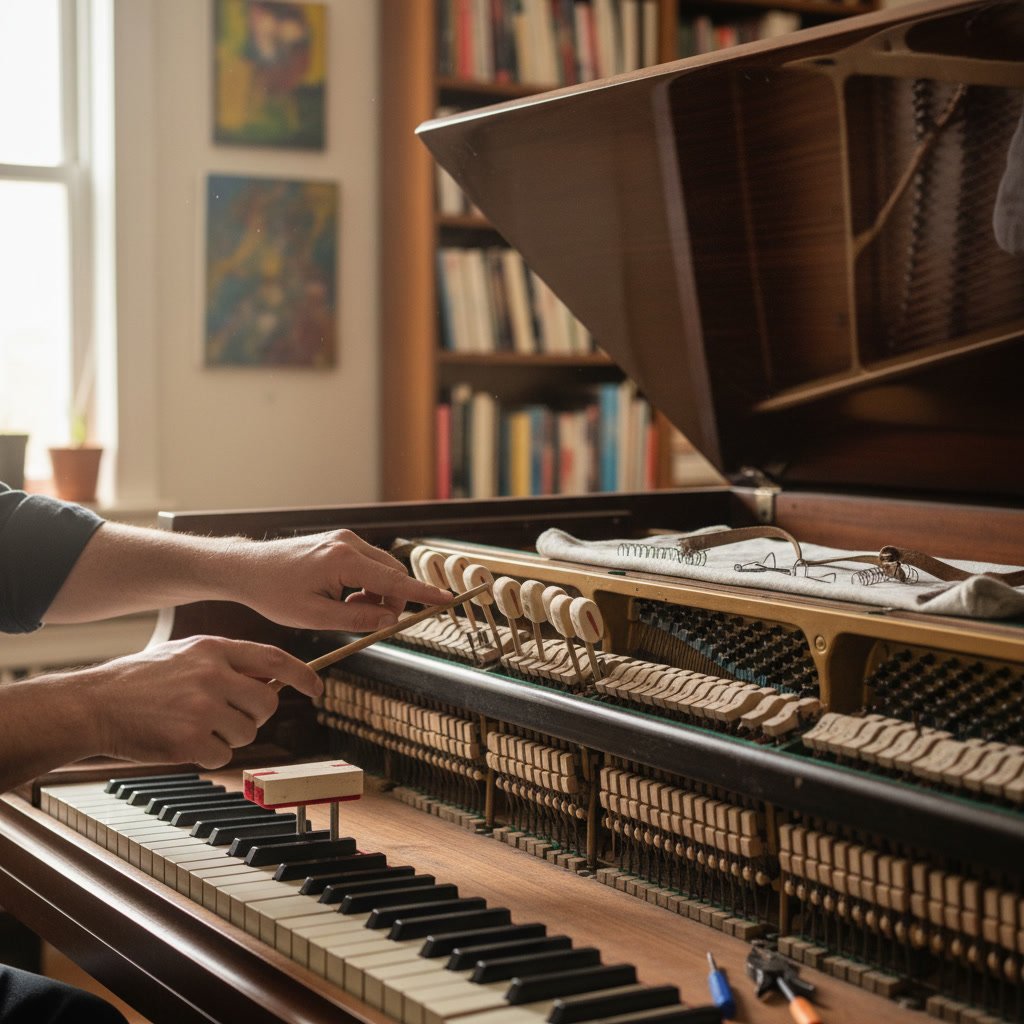 Piano instructor providing feedback during student technique assessment session